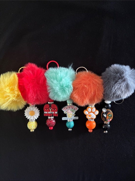 Made by me Accessories - Pom Pom Beaded Bag Charm Keychains - Multicolor Set of 5